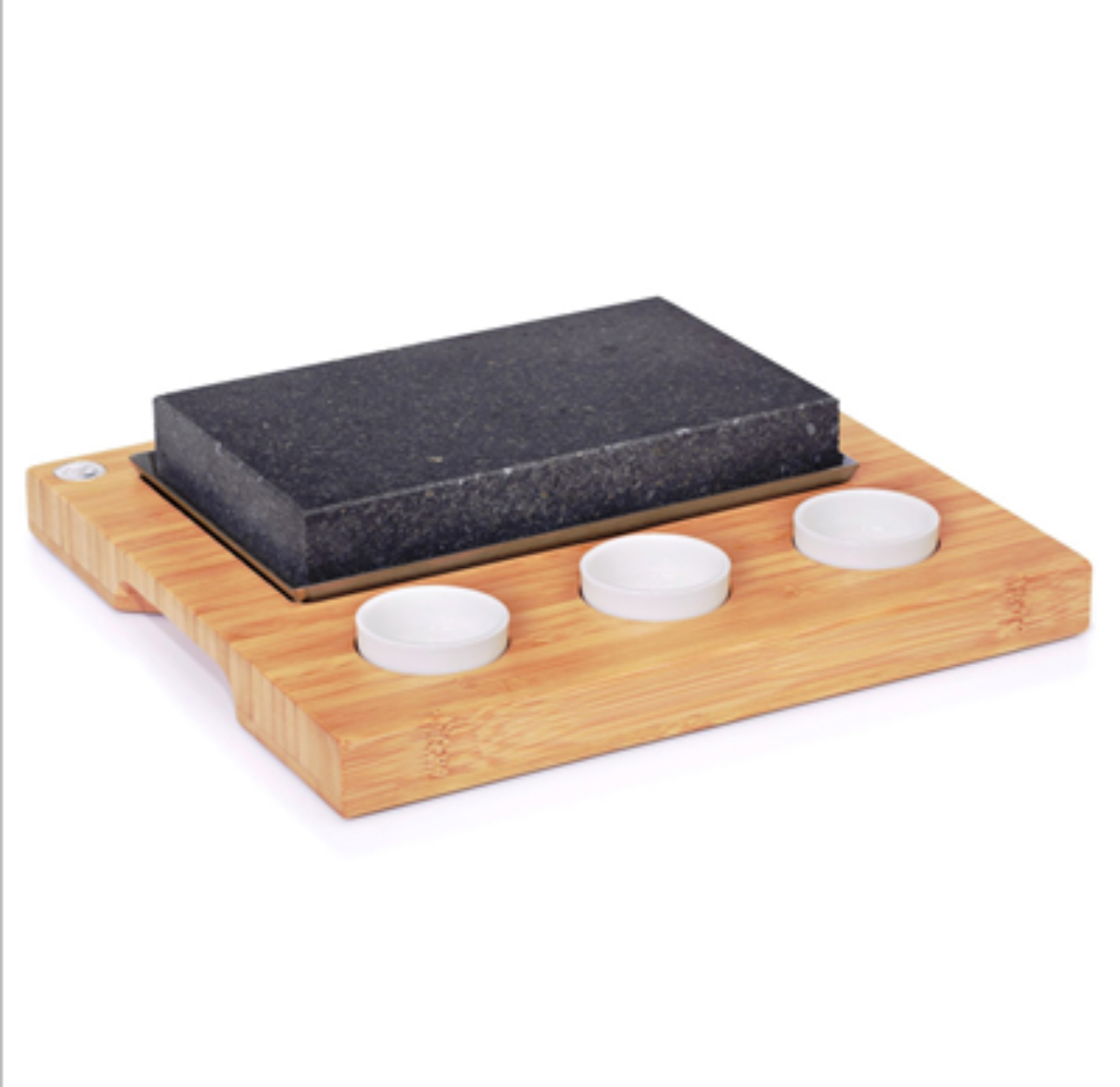 BASE MADEIRA 27*25CM  COM PEDRA LAVA E 3 RECIPIENTES