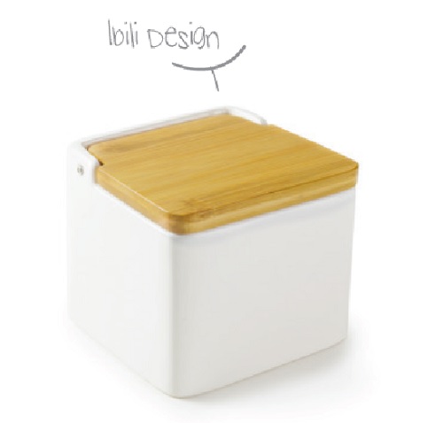 SALEIRO QUADRADO CERAMICO C TAMPA BAMBU 11*11 CM